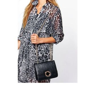 NWT Boohoo Maive Leopard Shirt Dress Smoke Long Sleeved Button Up